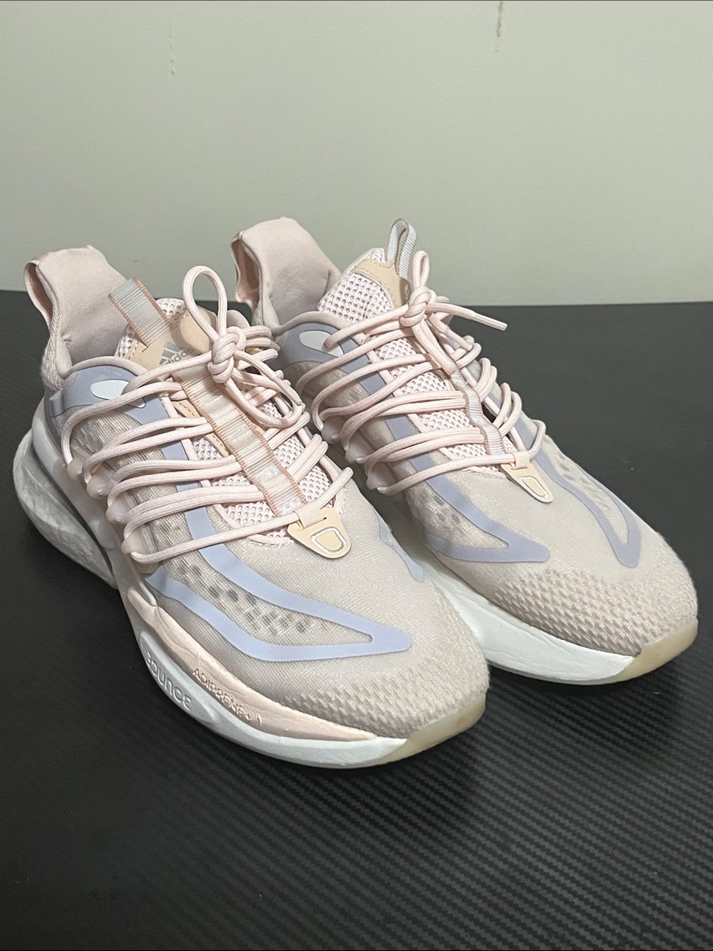 adidas Women's Pale Pink and Light Gray Mesh Lace-Up Sneakers